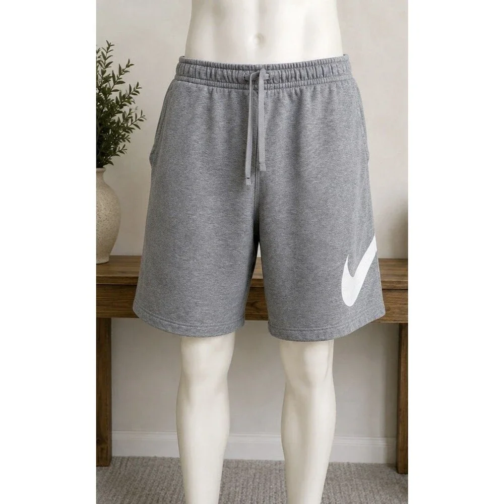 Nike Club Fleece Big Swoosh Sweat Shorts Gray Men’s XL Tall Drawstring Pockets